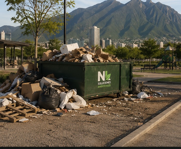 Antes: contenedor desbordado en parque de Monterrey