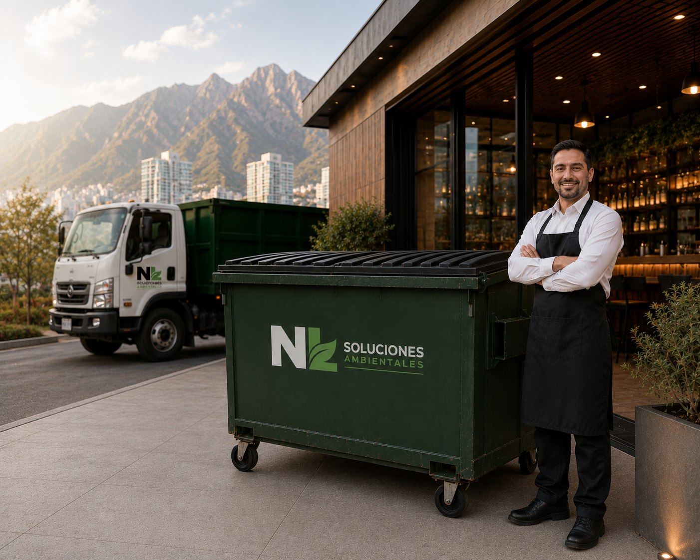 Contenedor de recolección NL Soluciones Ambientales en restaurante